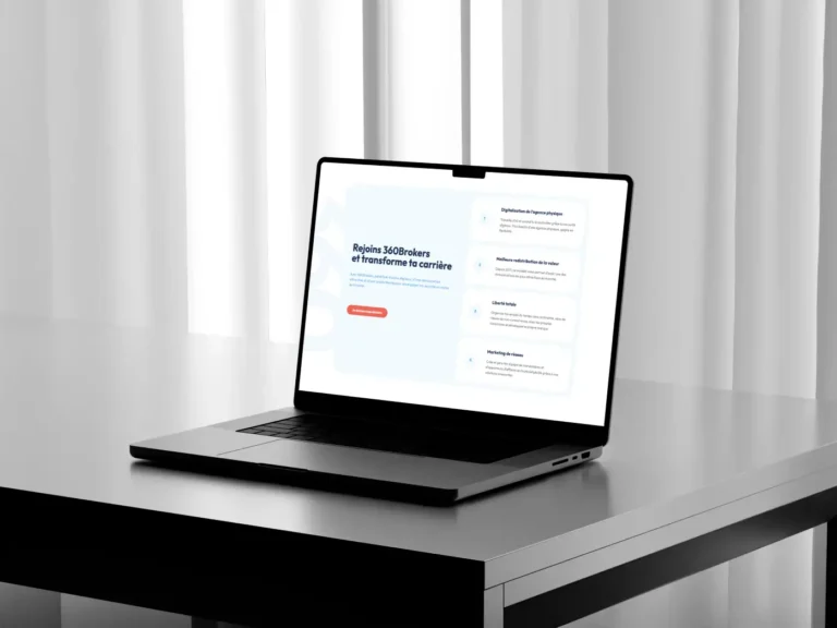 Landing page 360Brokers réalisée par Codaza, affichée sur un ordinateur portable